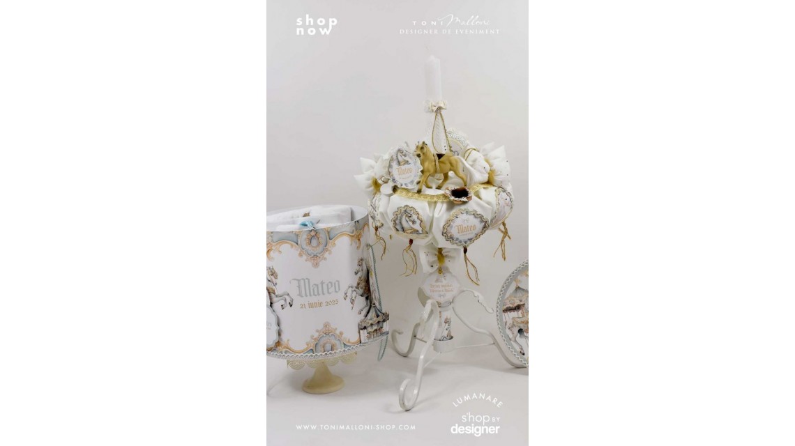 Lumanare de botez cu cai si un super carusel vintage Green Carousel 4